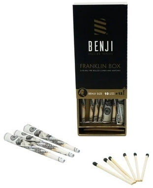 Benji 100 Dollar Bill Pre Rolled Cones Franklin Matchbox 10pk