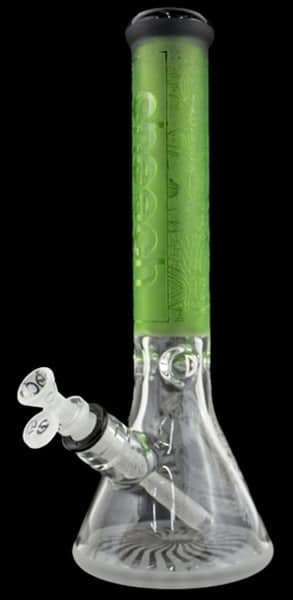 14" Cheech Glass Sharks Attack Frosted Etched Beaker Water Pipe