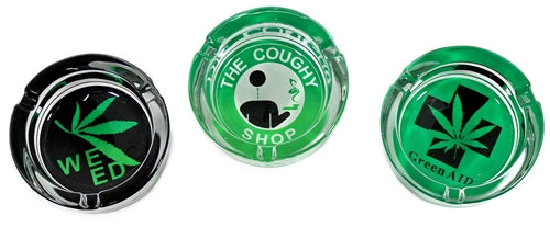 Collector Edition High Quality Glass Ashtray - Cannabis Design 6pk