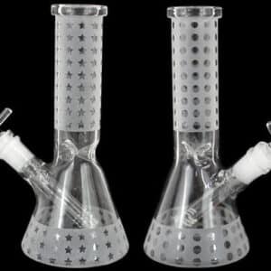 8" Glass On Glass Etched Design Beaker Water Pipe