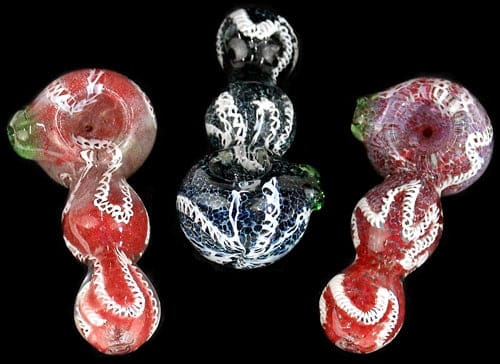 4ct 4" Frit Color Roped Bubble Spoon Hand Pipe