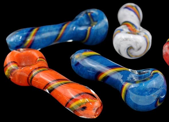 10ct 3" Frit Art Rasta Strip Hand Pipe Assortment