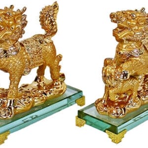Gold Fu Dog Statue 2pc Set