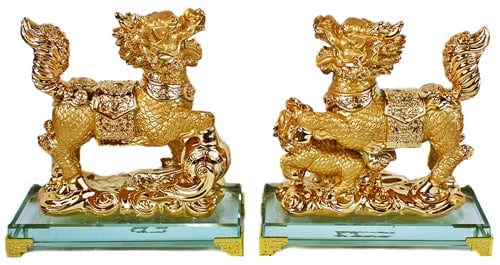 Gold Fu Dog Statue 2pc Set