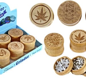 Etched Design 60mm Wood and Metal 3pc Tobacco Grinder 6pk