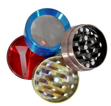 Metal Tobacco 4pc Grinder - Anodized Leaf Design 12pk