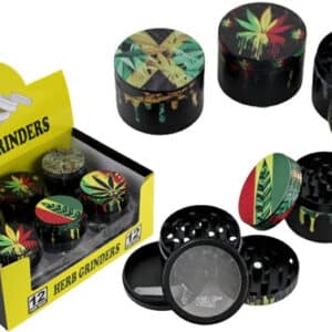 Herb Grinder - Leaf Art Design 4pc Metal Grinders 12pk