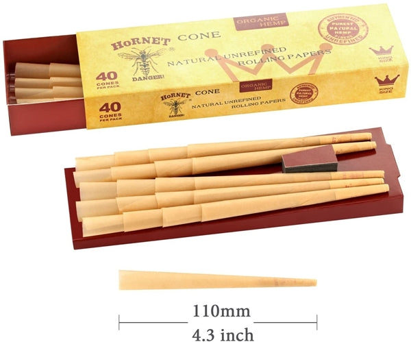 Hornet Natural Hemp Cones - King Size 40-Cones x 12pk