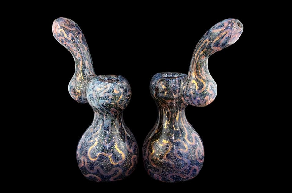 8" Gold Fumed Cursive Frit Jumbo Bubbler
