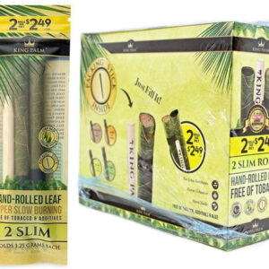 King Palm Natural Leaf Rolls - Slim Size 2pk Pre-Priced $2.49 - 20ct Display