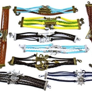 10ct Leather Hand-Woven Fashion Charm Bracelet Assortment