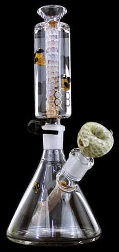 9" Liquid Filled Honeycomb Bee Art Beaker Water Pipe