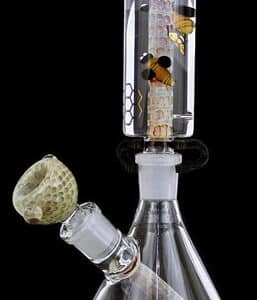 9" Liquid Filled Honeycomb Bee Art Beaker Water Pipe