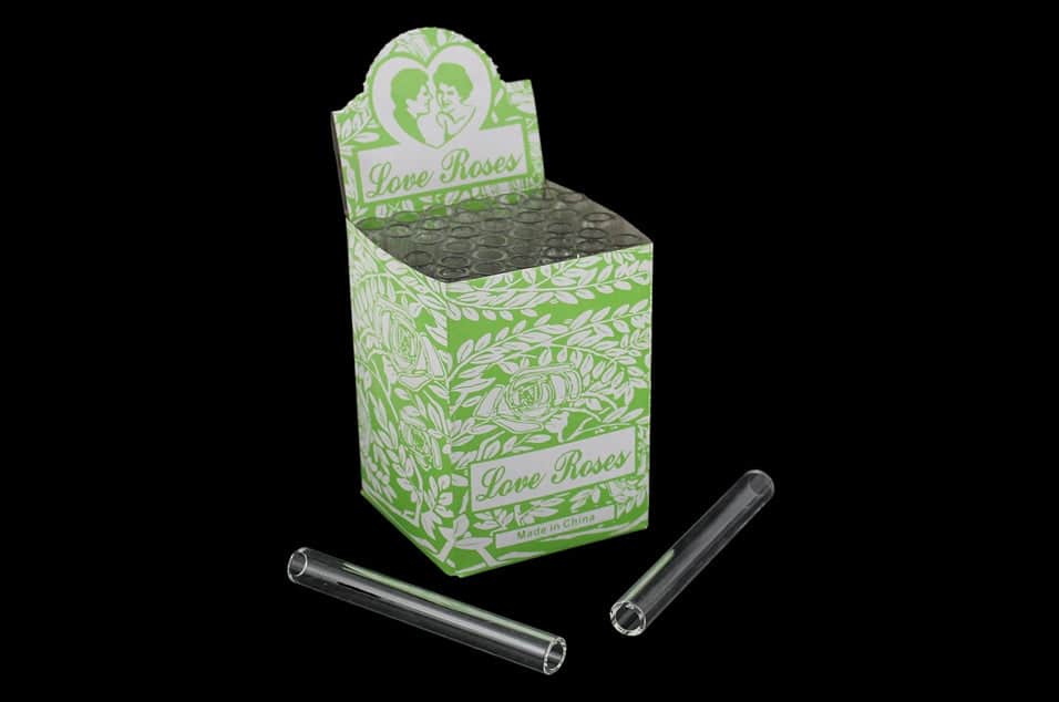 Glass Tube Love Roses 36pc Open End - 4" Thick (Purple or Green Box)