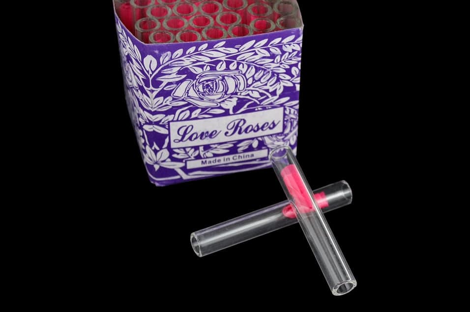 Glass Tube Love Roses 36pc Open End - 3" Thick (Short Purple Box)