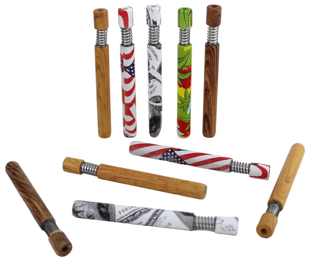 Spring Loaded Metal Pipe One HItter Chillum - Mix Design 100pk