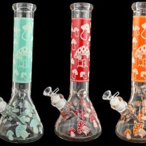 14" Mushroom Art Design Beaker Water Pipe