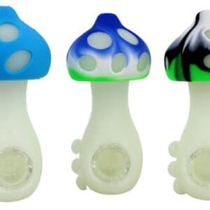 5ct Mushroom Glow Silicone Hand Pipe with Glass Bowl