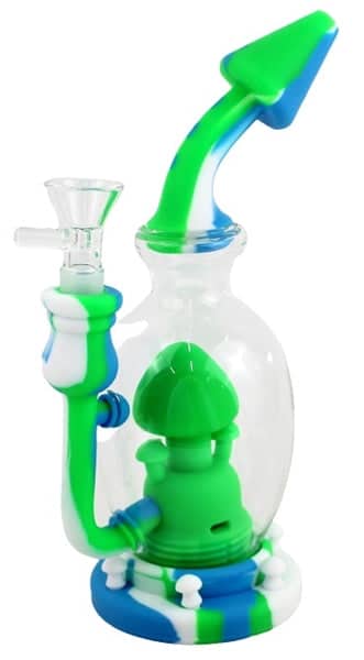 8" Silicone Glass Hybrid Mushroom Village Water Pipe