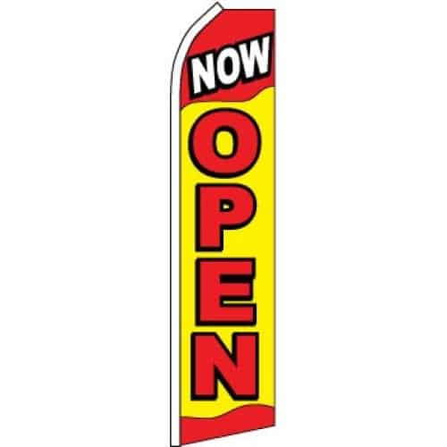 Now Open Windless Business Bow Swooper Feather Flag No Pole