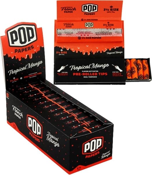 Pop Papers with Flavor Activated Pre-Rolled Tips - 1 1-4 - Tropical Mango