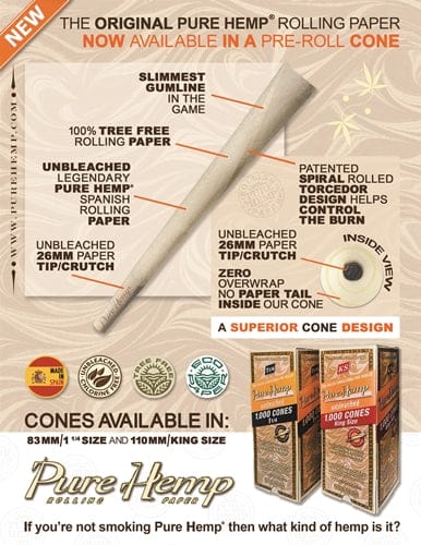 Pure Hemp Unbleached Pre-Rolled Bulk Cones 1000ct