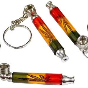 10ct 3" Rasta Leaf Key Chain Metal Pipe