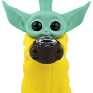 6" Silicone Bubbler Water Pipe - Baby Yoda Grogu Sippin Tea
