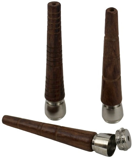5ct 4" Straight Wood Chillum Hand Pipe with Metal Bowl Assortment