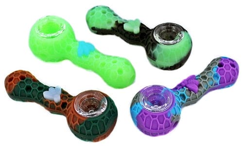 4ct 4" Honey Bee Silicone Hand Pipe With Glass Bowl