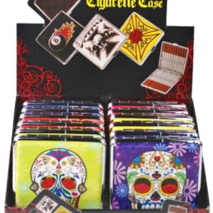 Cigarette Case with Double Clip - 80mm Sugar Skull 12pk