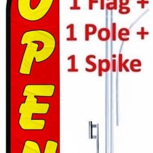 Windless Banner Flag - Open (Red & Yellow) - With Pole