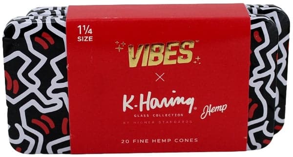VIBES x K. Haring Pre-Rolled Cones - 1 1-4 - Hemp - 2pk Bundle Collectable Tin - Image 4