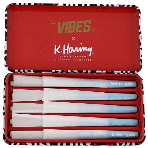 VIBES x K. Haring Pre-Rolled Cones - 1 1-4 - Hemp - 2pk Bundle Collectable Tin - Image 3