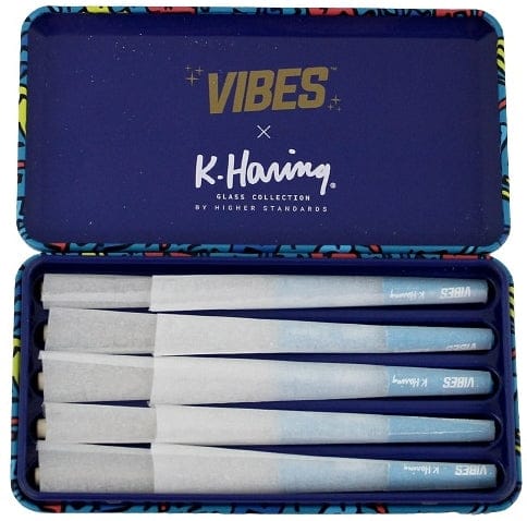 VIBES x K. Haring Pre-Rolled Cones - 1 1-4 - Rice - 2pk Bundle Collectable Tin - Image 3