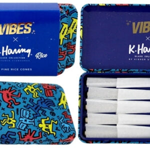 VIBES x K. Haring Pre-Rolled Cones - 1 1-4 - Rice - 2pk Bundle Collectable Tin