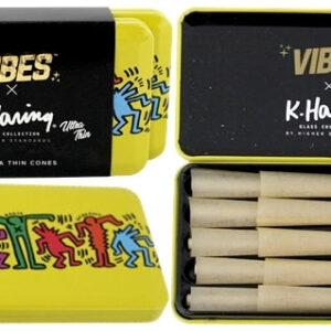 VIBES x K. Haring Pre-Rolled Cones - 1 1-4 - Ultra Thin - 2pk Bundle Collectable Tin