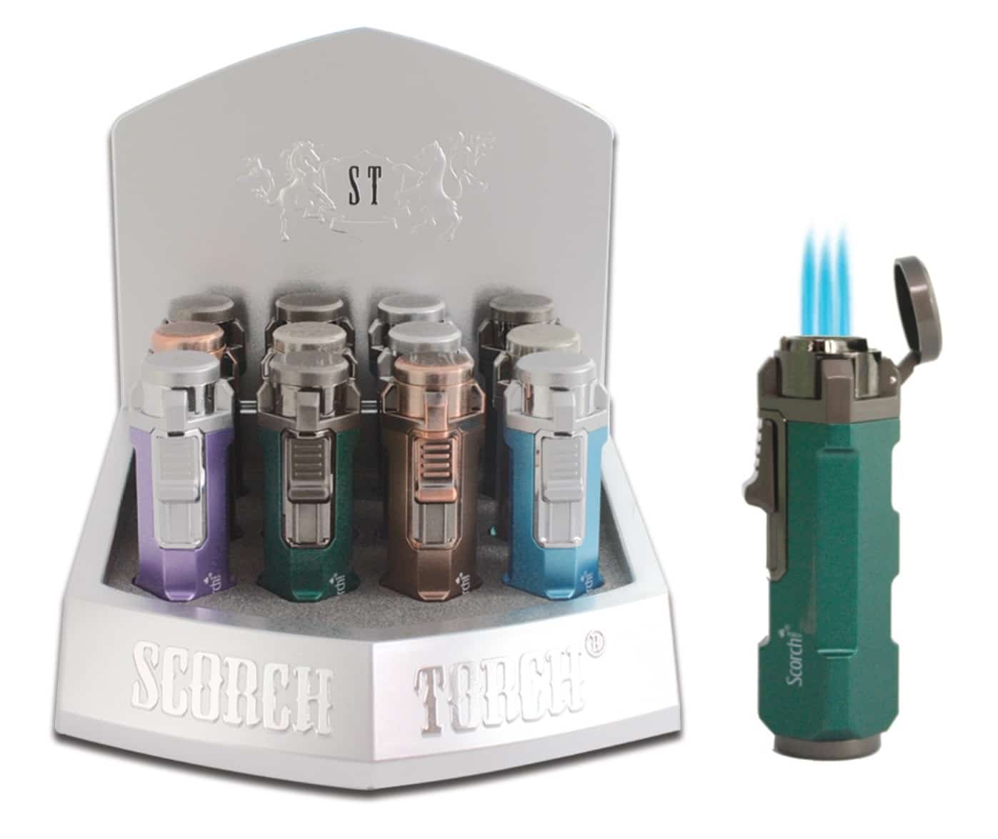 Scorch Torch Triple Flame Auto Open Cigar Punch Lighter 12pk 61728-3T