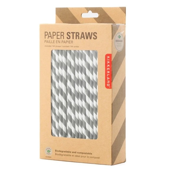 5ct Kikkerland Paper Straws in Gray 144pk