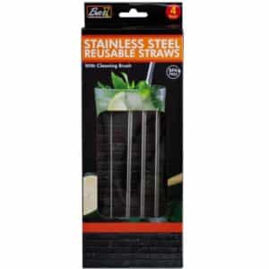 5ct Bar Stainless Steel Reusable Straws 4pk