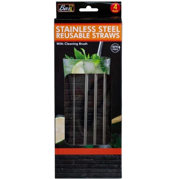 5ct Bar Stainless Steel Reusable Straws 4pk