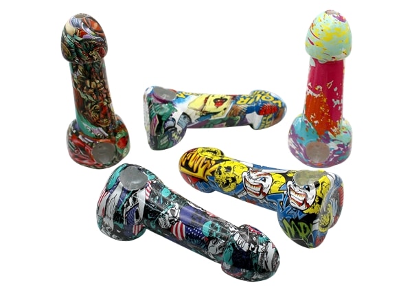Graphic Design Glass Penis Hand Pipes 6pk